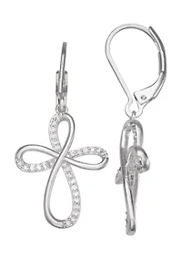 Silver Tone Crystal Cross Drop Earrings