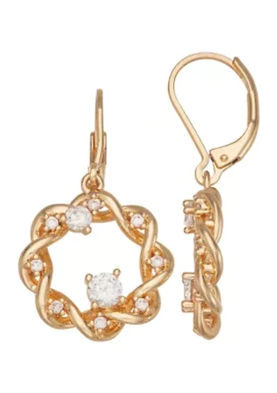 Gold Tone Crystal Twisted Drop Earrings