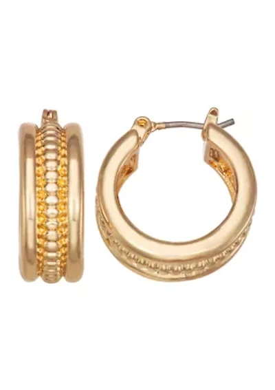 Gold Tone Ribbed Huggie Earrings