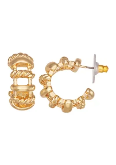 Gold Tone Rope C Hoop Earrings