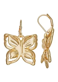 Gold Tone Butterfly Single Drop Earrings