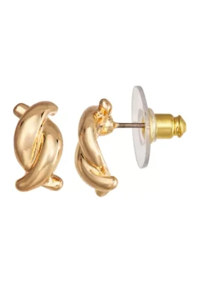 Gold Tone Twisted Button Stud Earrings