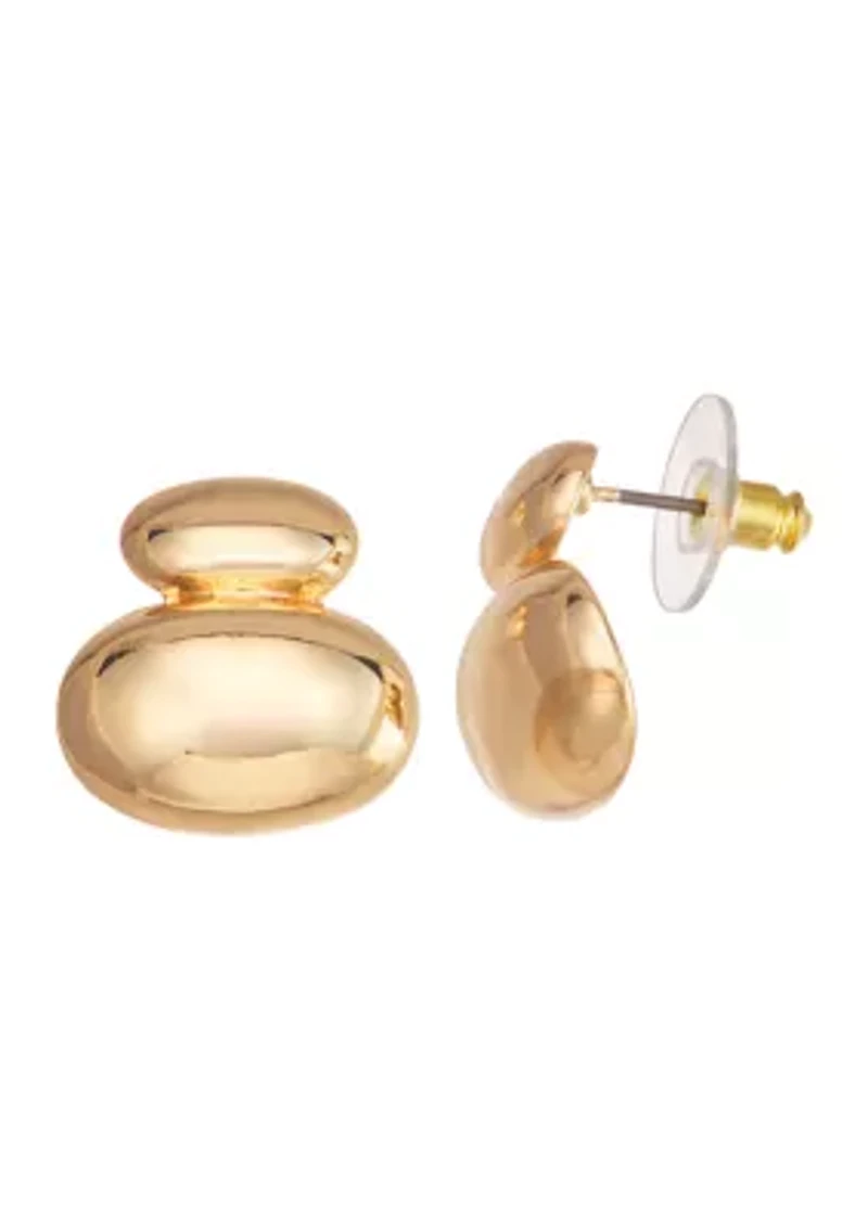 Gold Tone Puffy Drop Post Earrings