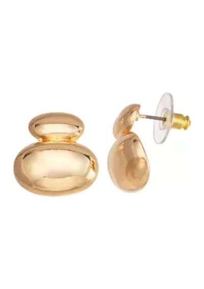 Gold Tone Puffy Drop Post Earrings