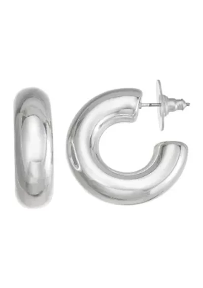 27 Millimeter Silver Tone Puffy C Hoop Earrings
