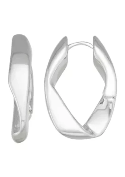 Silver Tone Oval Hoop Earrings