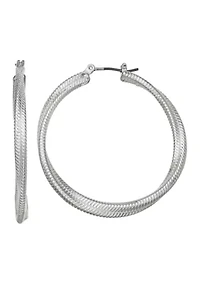 Silver Tone 42 Millimeter Twisted Hoop Post Earrings