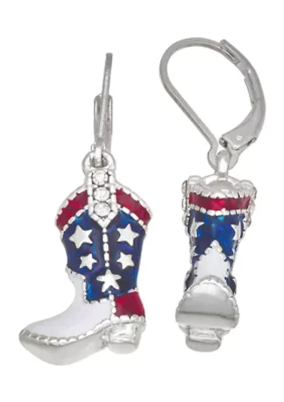 Silver Tone Multi America Boots Drop Earrings