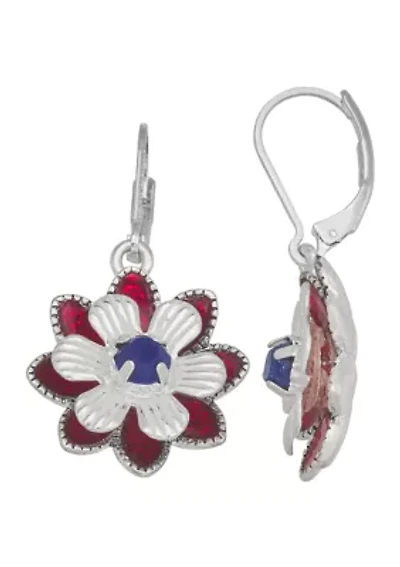 Silver Tone Multi America Flower Drop Earrings