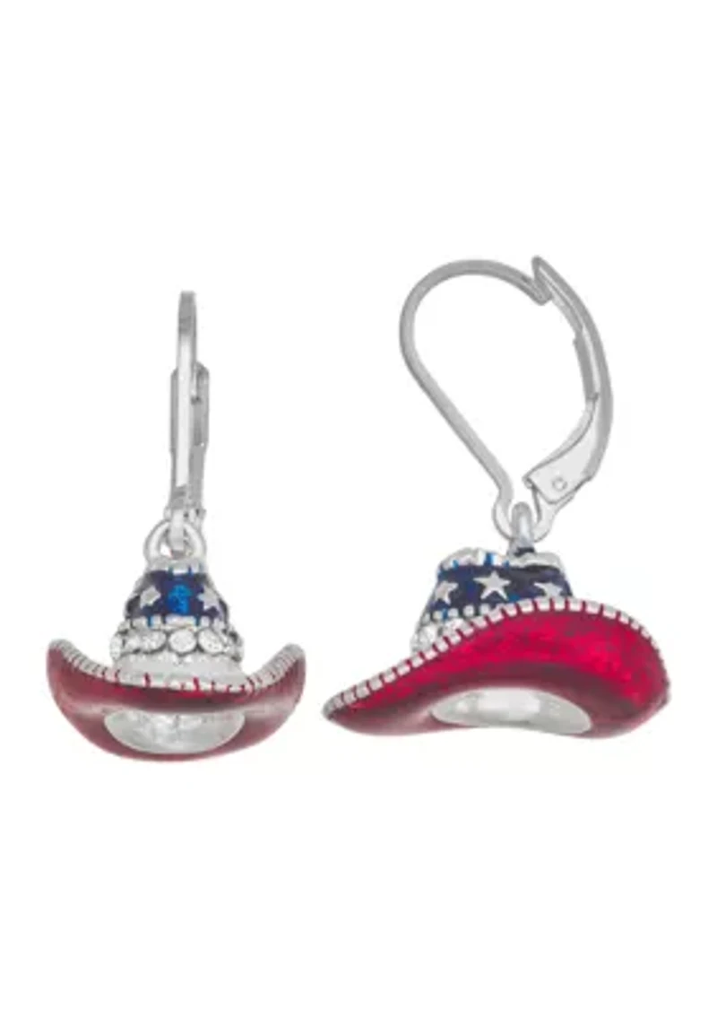 Silver Tone Multi America Hat Drop Earrings