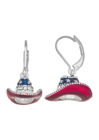 Silver Tone Multi America Hat Drop Earrings