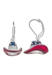 Silver Tone Multi America Hat Drop Earrings