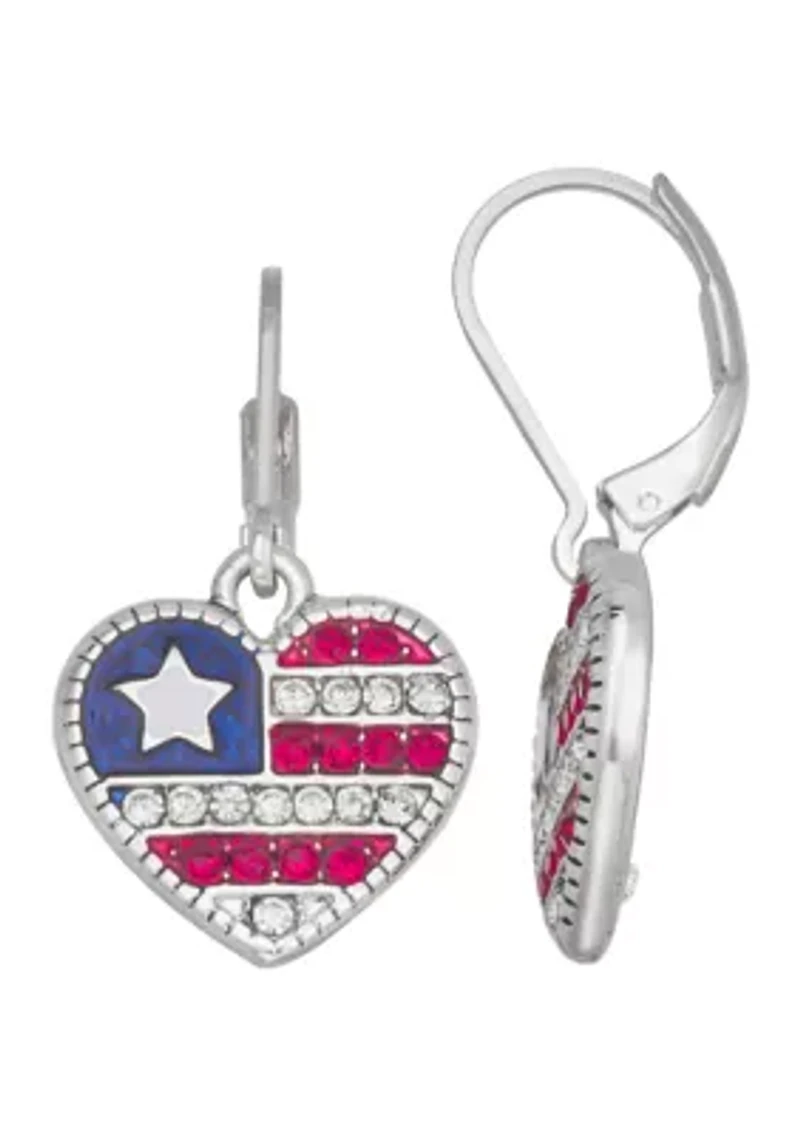 Silver Tone Multi America Heart Drop Earrings