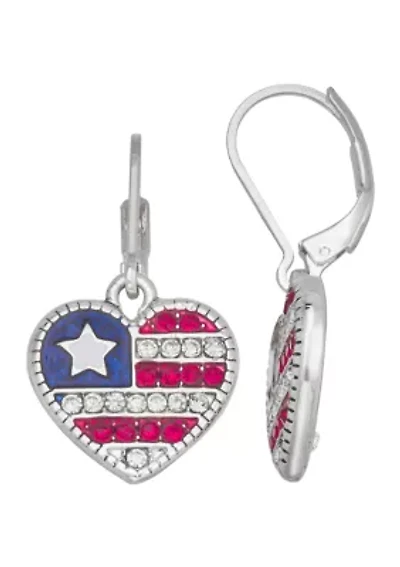 Silver Tone Multi America Heart Drop Earrings