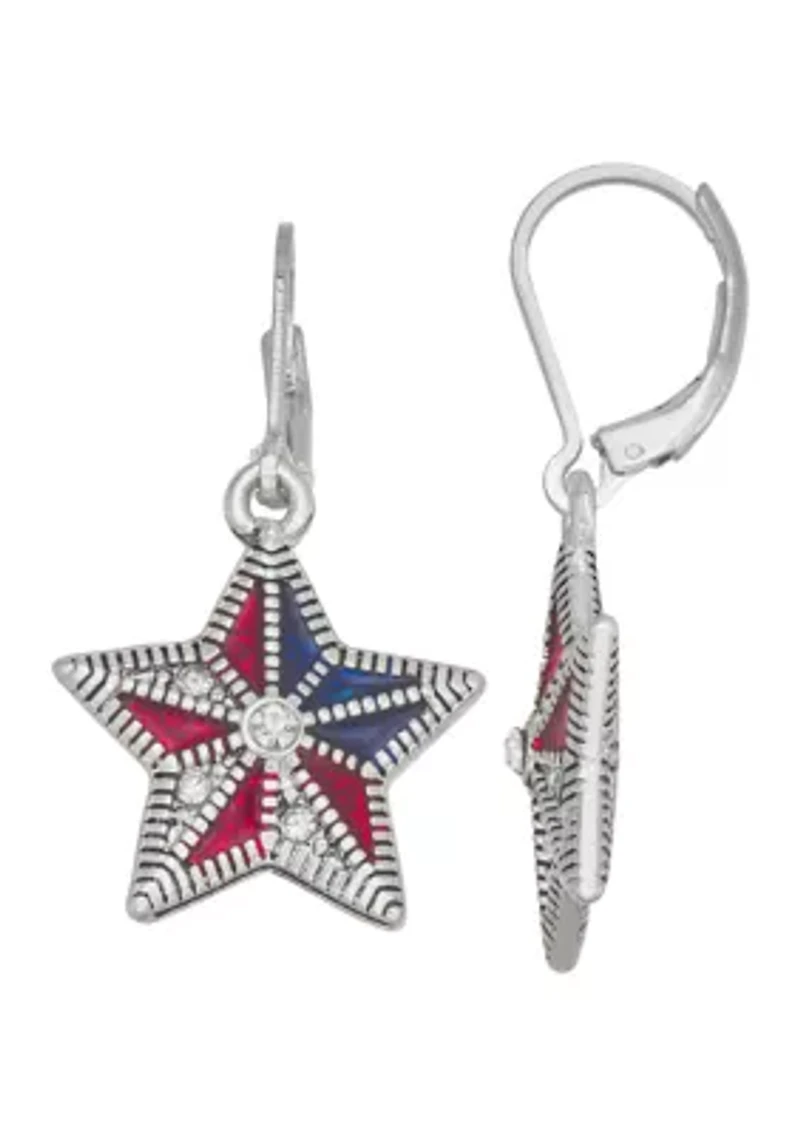 Silver Tone Multi America Star Drop Earrings