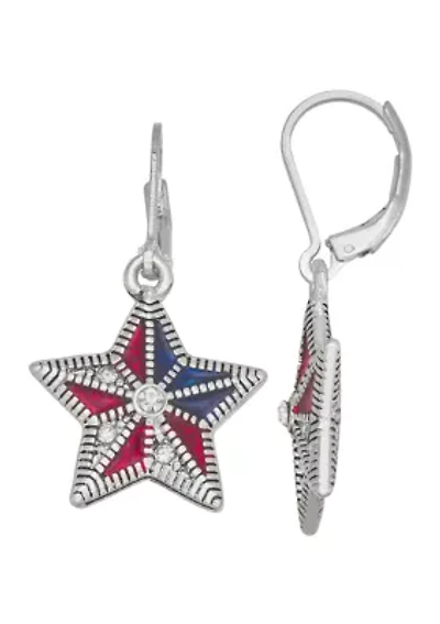 Silver Tone Multi America Star Drop Earrings