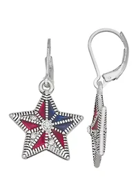 Silver Tone Multi America Star Drop Earrings