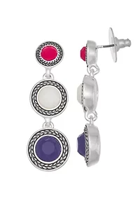 Silver Tone Red, White and Blue Linear Earrings