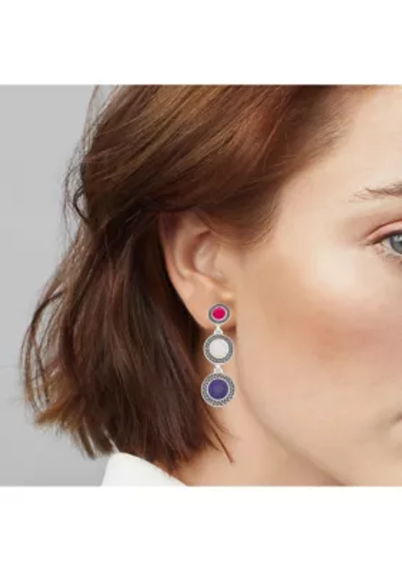 Silver Tone Red, White and Blue Linear Earrings