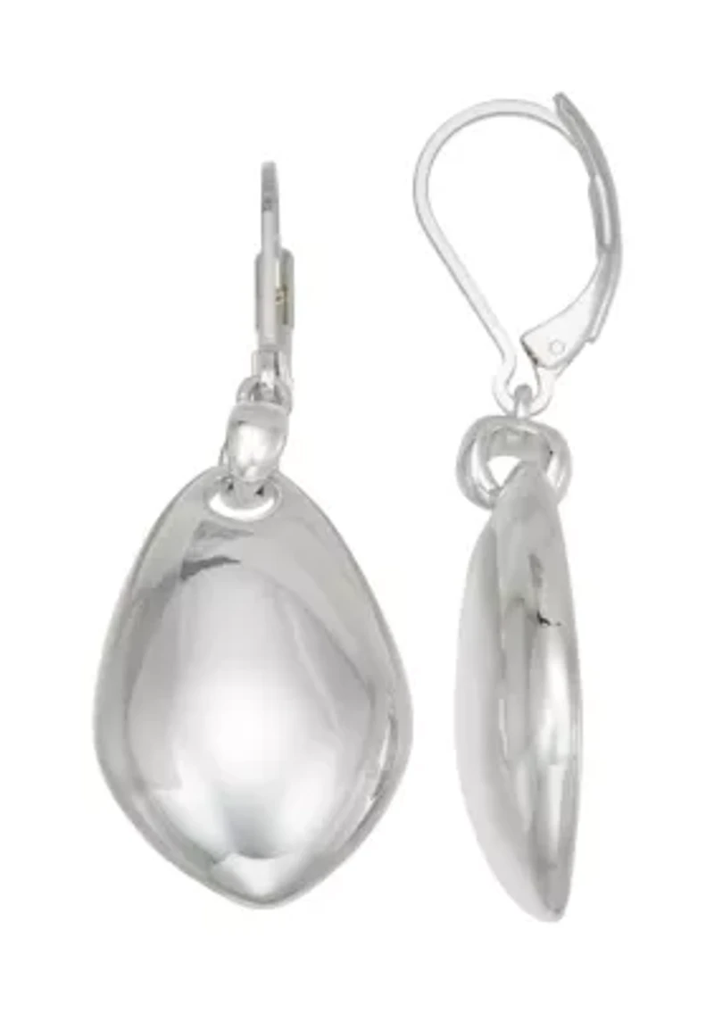 Silver Tone Domed Drop Lever Back Earrings