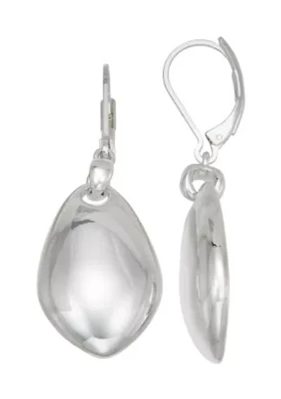 Silver Tone Domed Drop Lever Back Earrings