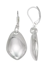Silver Tone Domed Drop Lever Back Earrings