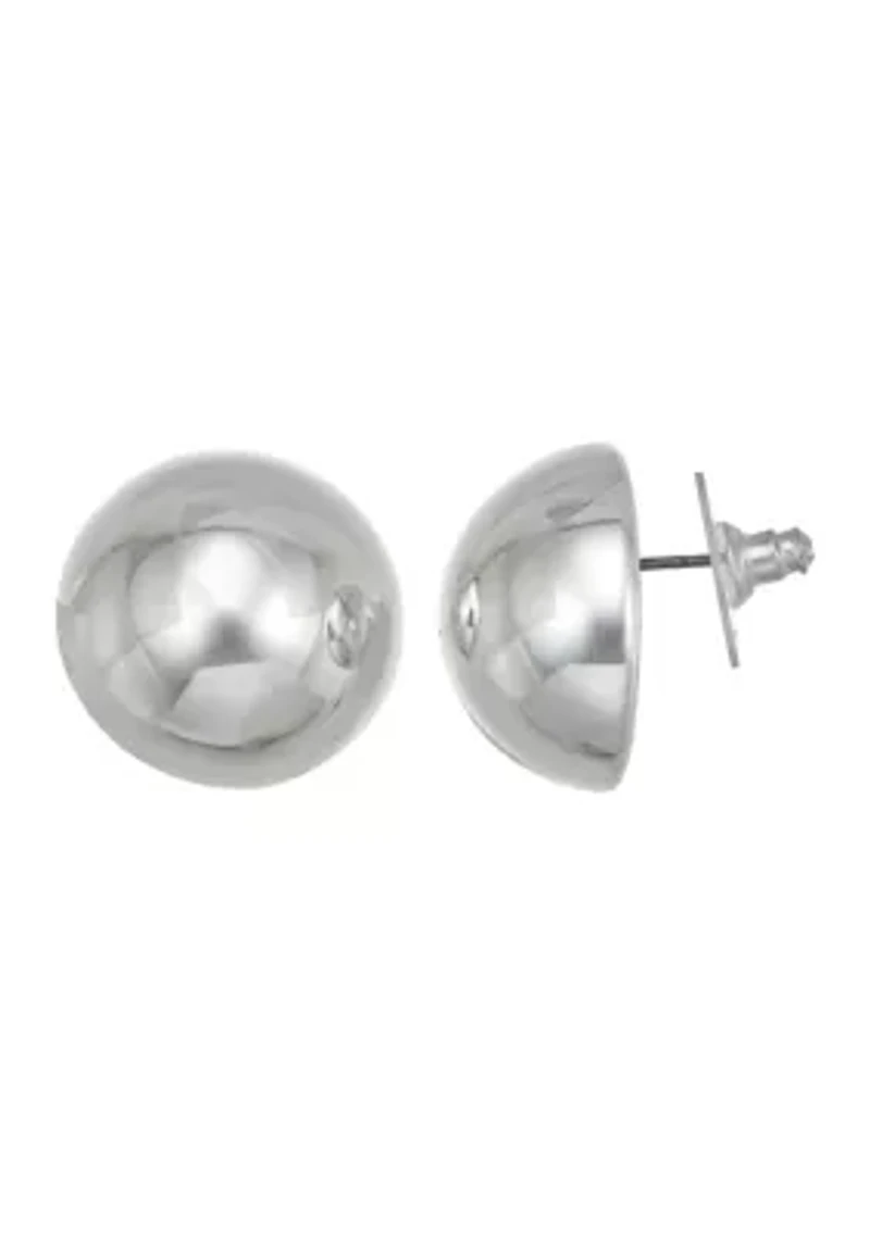 Silver Tone Dome Stud Earrings