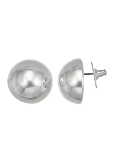 Silver Tone Dome Stud Earrings