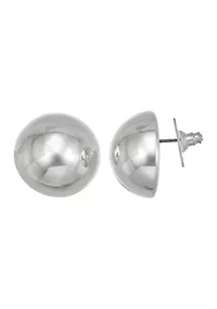 Silver Tone Dome Stud Earrings
