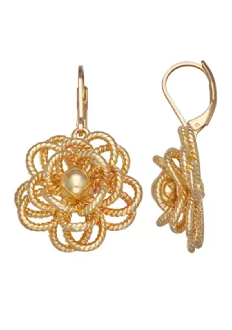 Gold Tone Flower Drop Earrings