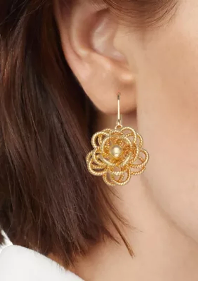 Gold Tone Flower Drop Earrings