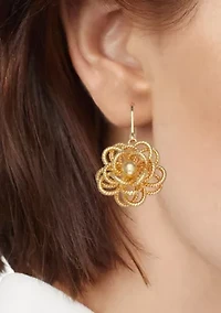Gold Tone Flower Drop Earrings
