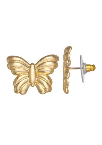 Gold Tone Flutted Butterfly Stud Earrings