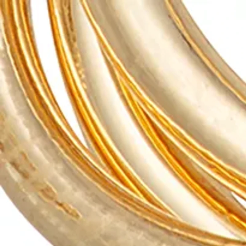 Gold Tone Rings Double Drop Earrings