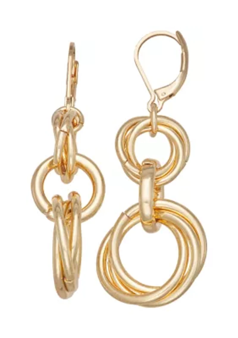 Gold Tone Rings Double Drop Earrings