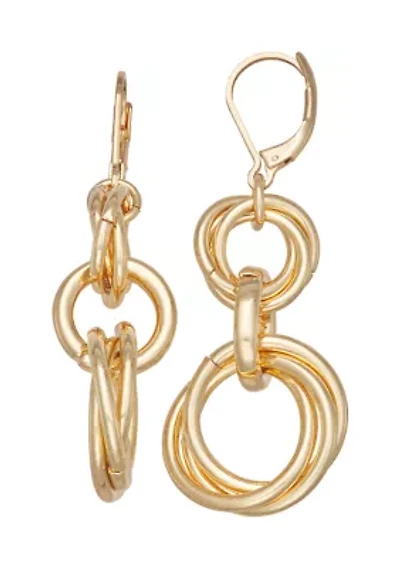 Gold Tone Rings Double Drop Earrings
