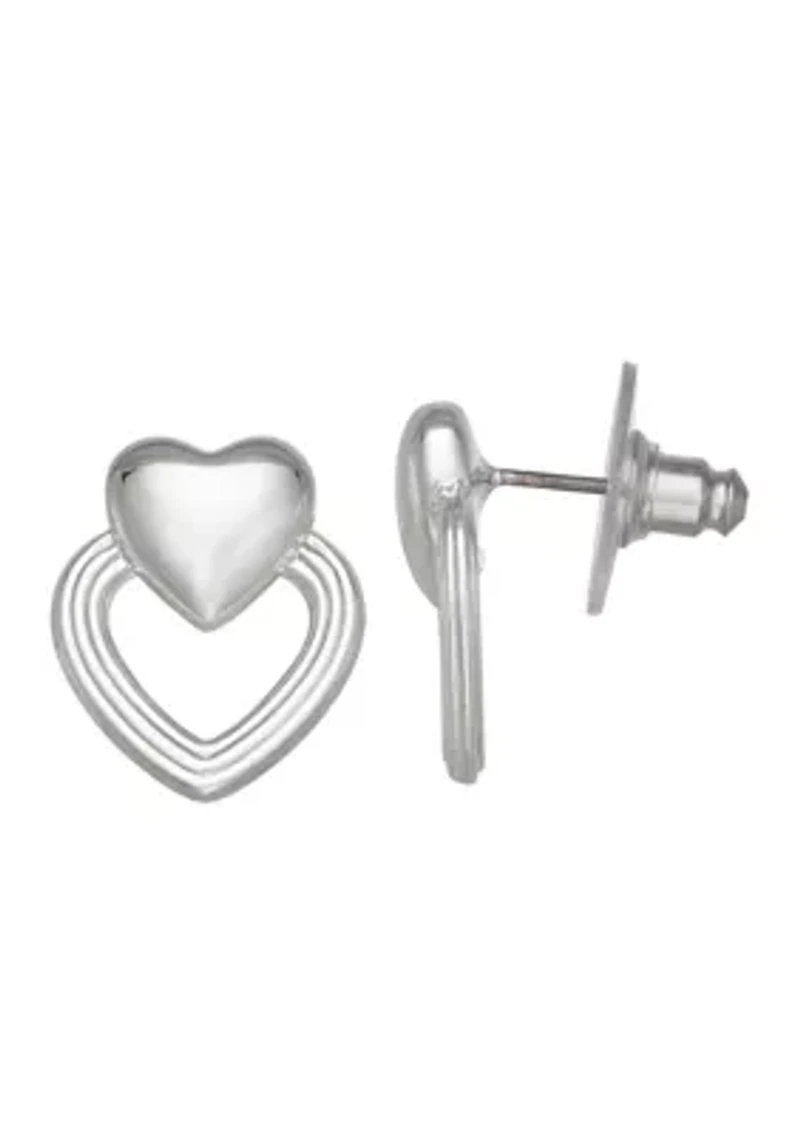 Silver Tone Heart Drop Earrings