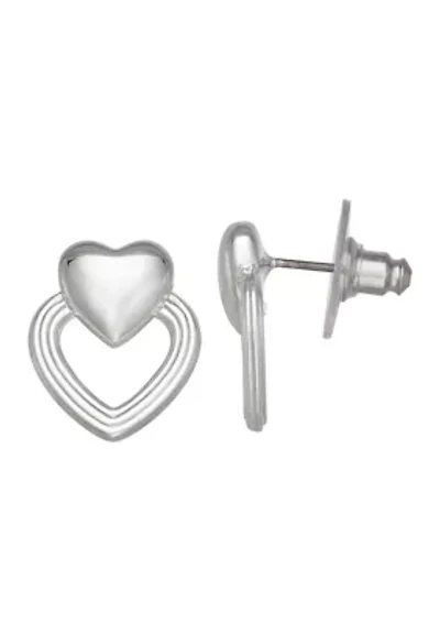 Silver Tone Heart Drop Earrings