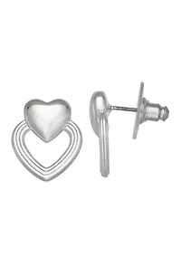 Silver Tone Heart Drop Earrings