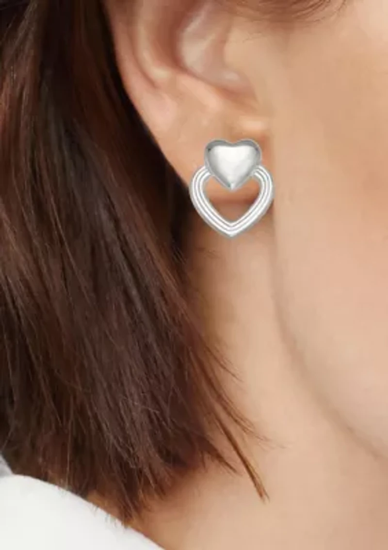 Silver Tone Heart Drop Earrings
