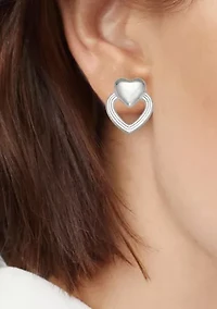 Silver Tone Heart Drop Earrings