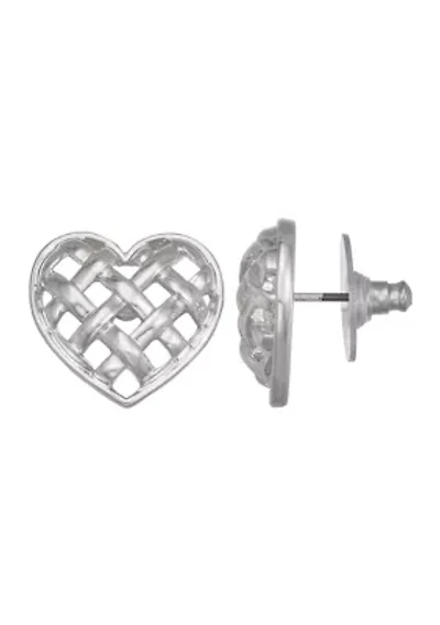 Silver Tone Heart Weave Stud Earrings