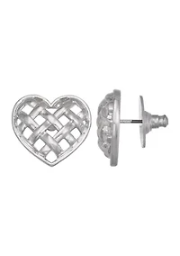 Silver Tone Heart Weave Stud Earrings