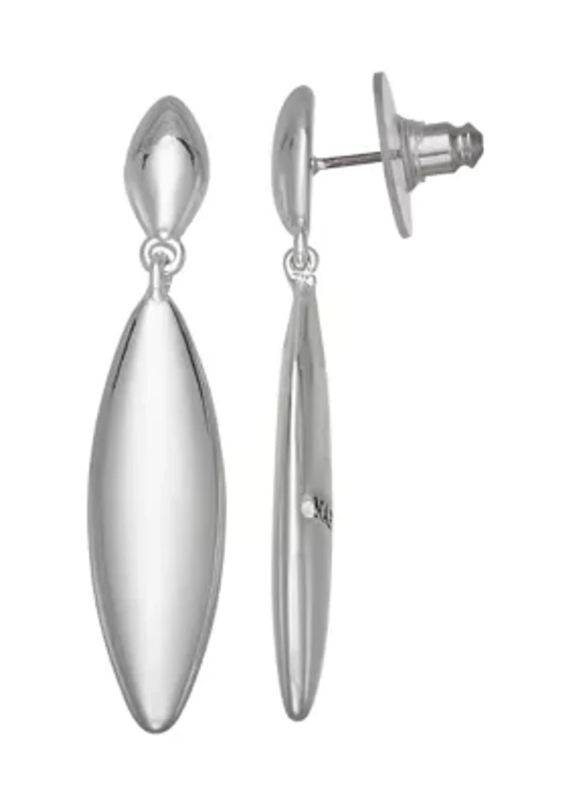 Silver Tone Long Double Drop Linear Earrings