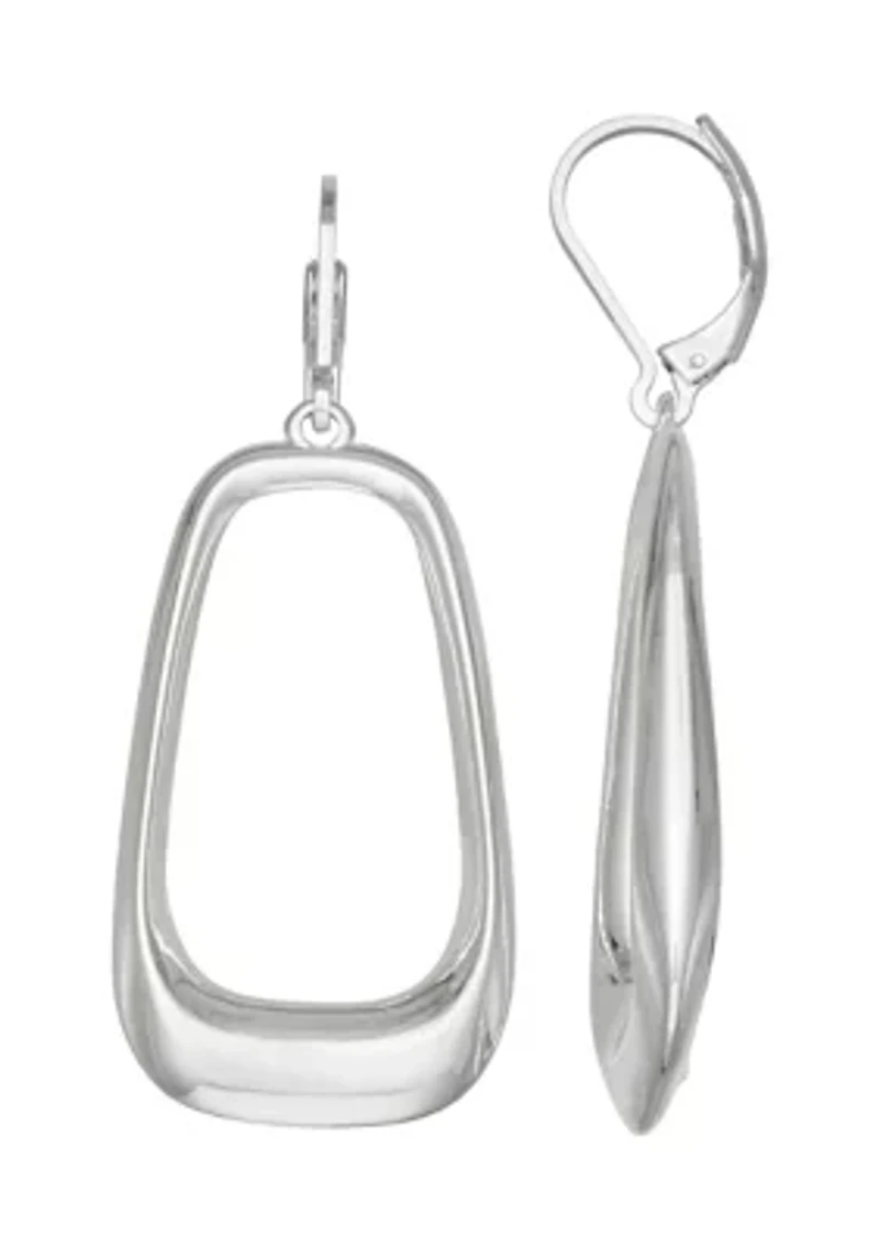 Silver Tone Long Oval Drop Earrings