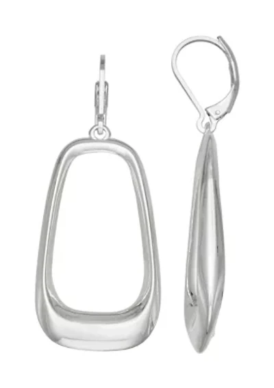 Silver Tone Long Oval Drop Earrings