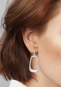 Silver Tone Long Oval Drop Earrings