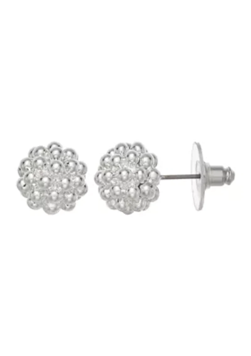 Silver Tone Caviar Stud Earrings