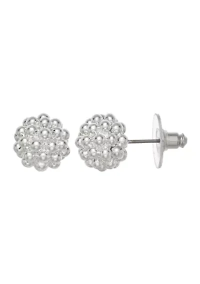 Silver Tone Caviar Stud Earrings