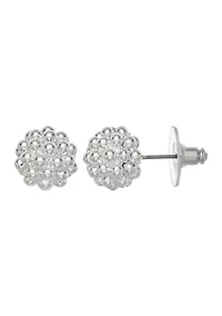 Silver Tone Caviar Stud Earrings